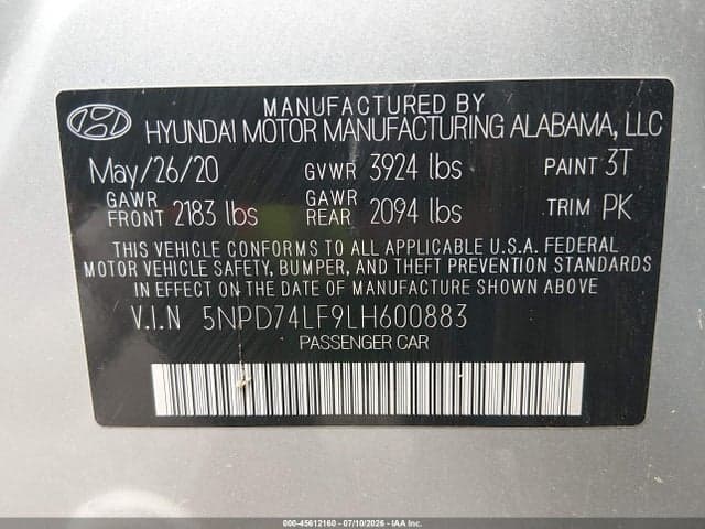 2020 HYUNDAI ELANTRA SE 9