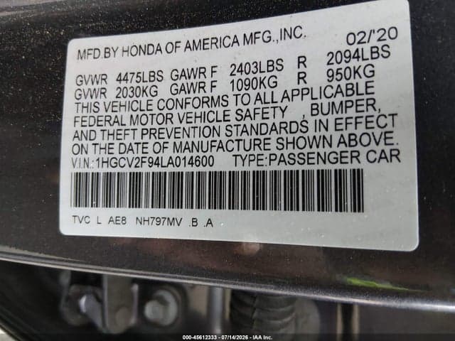 2020 HONDA ACCORD TOURING 9