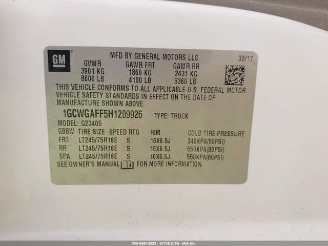 2017 CHEVROLET EXPRESS 2500 WORK VAN 8