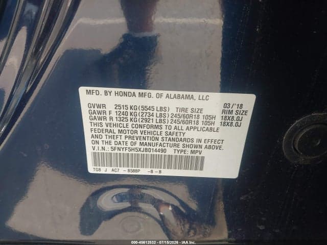 2018 HONDA PILOT EX-L 9