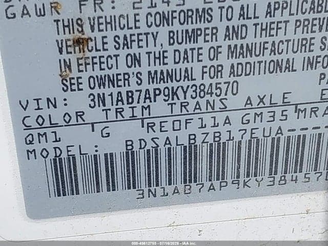2019 NISSAN SENTRA S 9