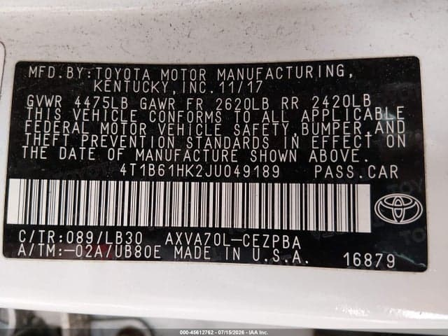 2018 TOYOTA CAMRY XSE 9