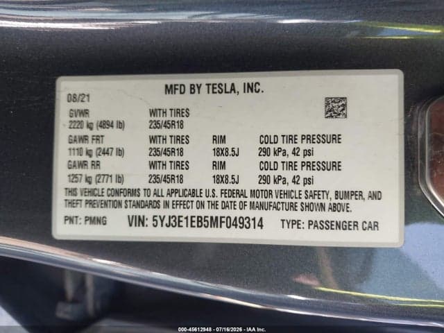 2021 TESLA MODEL 3 LONG RANGE DUAL MOTOR ALL-WHEEL DRIVE 9