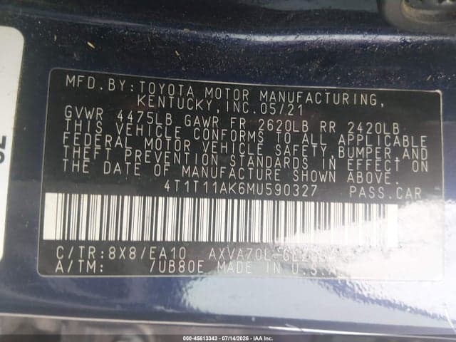 2021 TOYOTA CAMRY SE 9