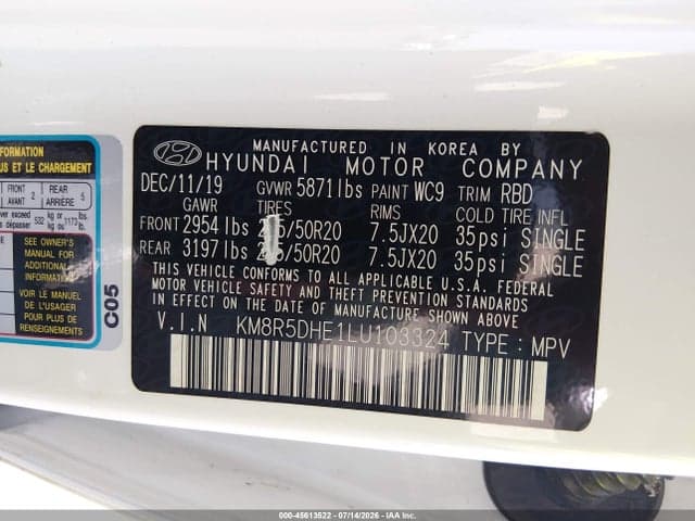 2020 HYUNDAI PALISADE LIMITED 9