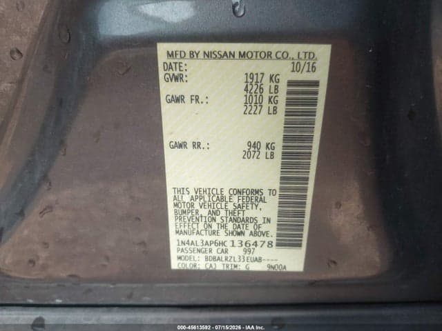 2017 NISSAN ALTIMA 2.5/2.5 S/2.5 SL/2.5 SR/2.5 SV 9