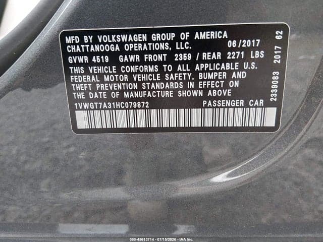 2017 VOLKSWAGEN PASSAT 1.8T SE 9