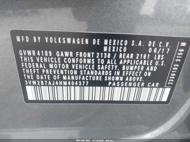 2017 VOLKSWAGEN JETTA 1.4T S 9