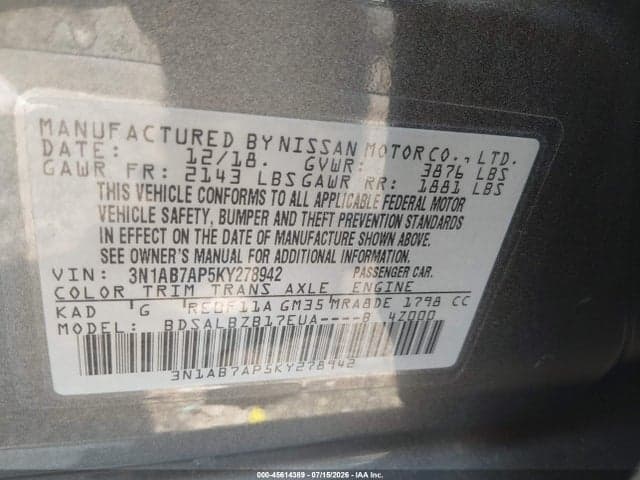 2019 NISSAN SENTRA S 9