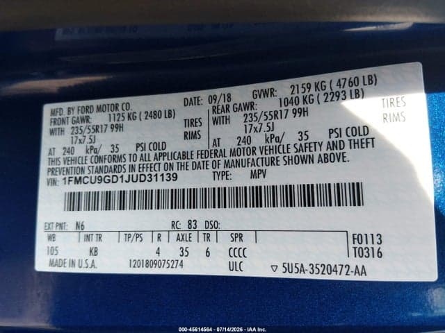 2018 FORD ESCAPE SE 9