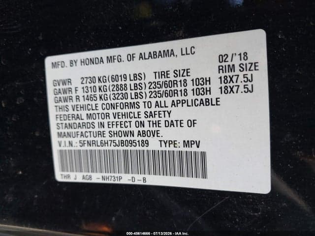 2018 HONDA ODYSSEY EX-L 9