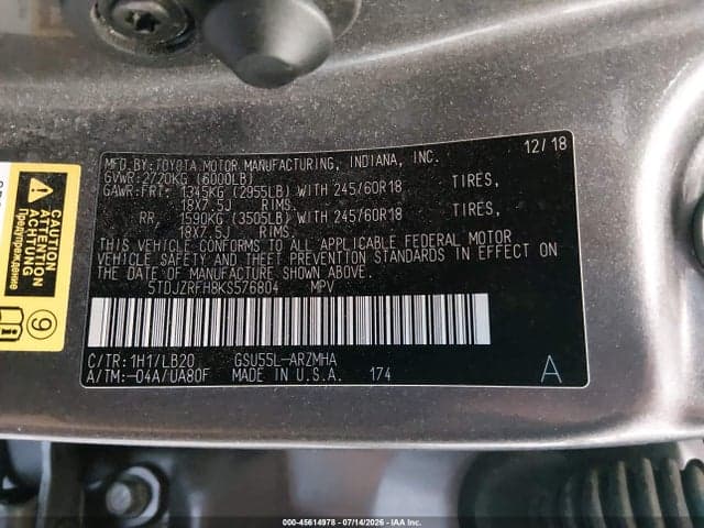 2019 TOYOTA HIGHLANDER XLE 9
