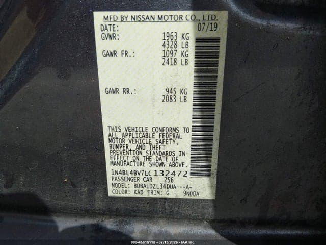 2020 NISSAN ALTIMA S FWD 9