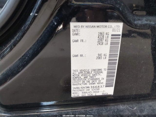 2021 NISSAN ALTIMA SV FWD 9