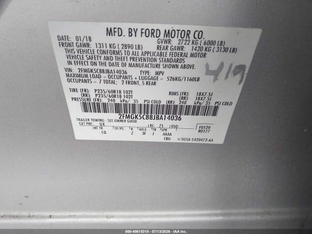 2018 FORD FLEX SEL 9