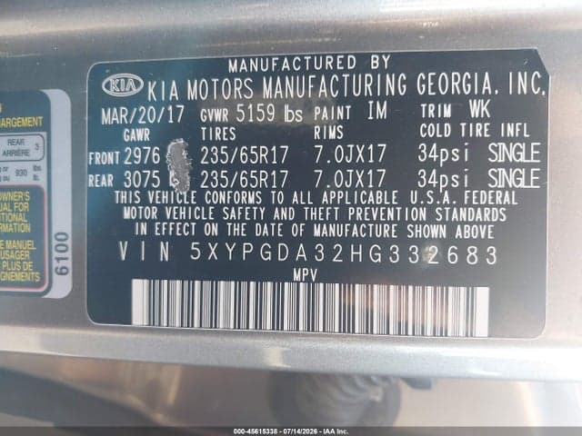2017 KIA SORENTO 2.4L LX 9