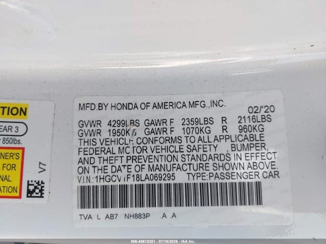 2020 HONDA ACCORD LX 9