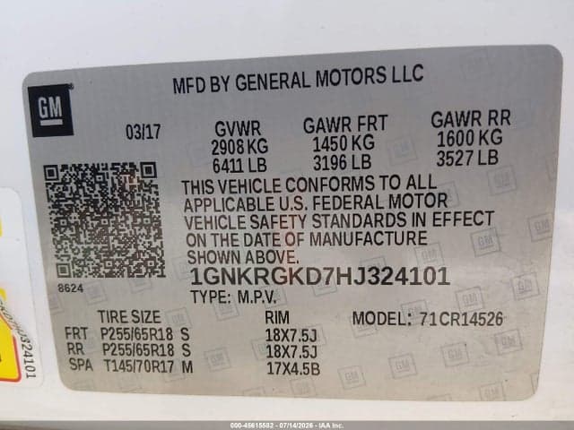 2017 CHEVROLET TRAVERSE LT 9