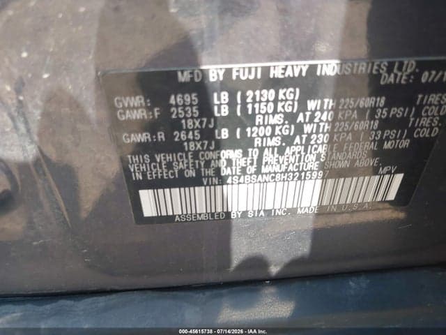 2017 SUBARU OUTBACK 2.5I LIMITED 9