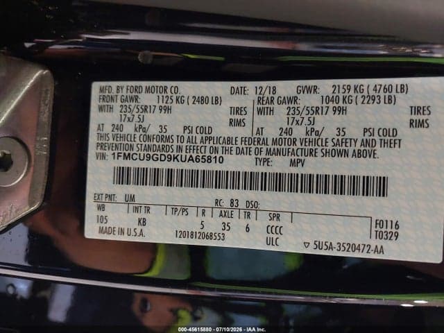 2019 FORD ESCAPE SE 9
