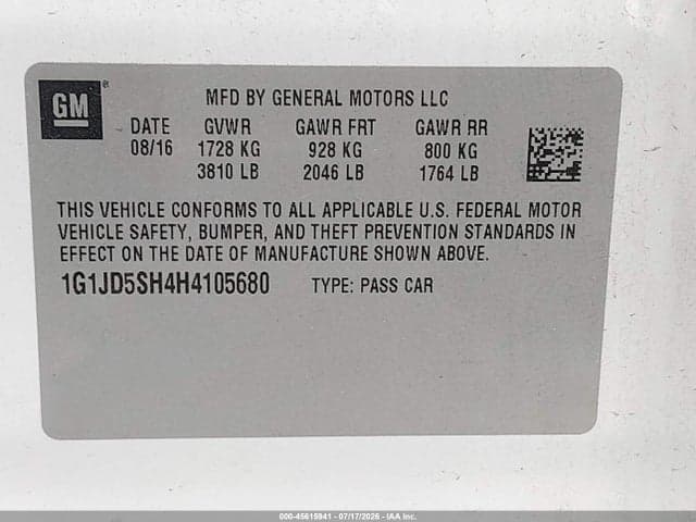 2017 CHEVROLET SONIC LT AUTO 9