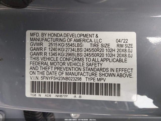2022 HONDA PILOT 2WD SPECIAL EDITION 9