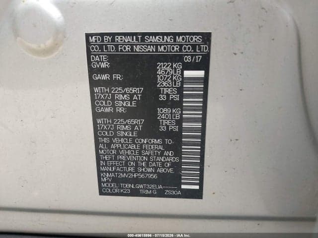 2017 NISSAN ROGUE SV 9
