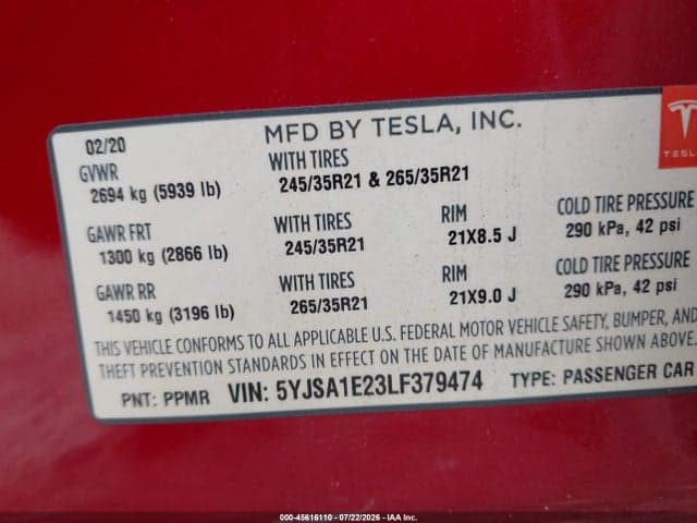 2020 TESLA MODEL S LONG RANGE DUAL MOTOR ALL-WHEEL DRIVE/LONG RANGE PLUS DUAL MOTOR ALL-WHEEL DRIVE 9
