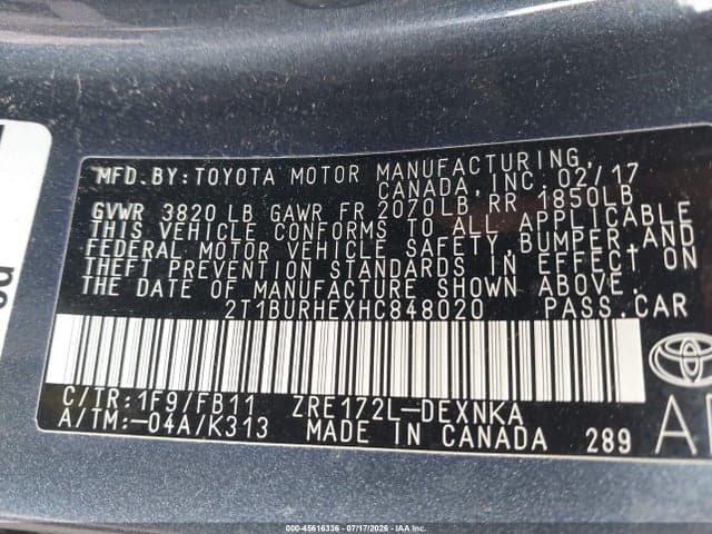 2017 TOYOTA COROLLA LE 9