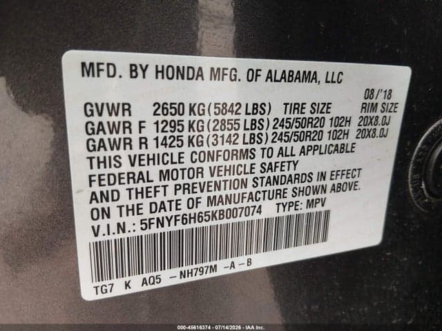 2019 HONDA PILOT TOURING 9