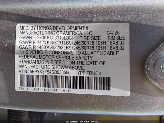 2025 HONDA RIDGELINE RTL 9