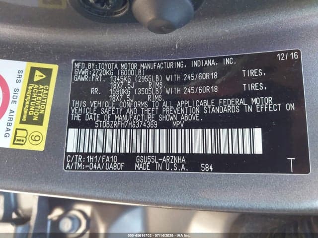 2017 TOYOTA HIGHLANDER LE PLUS 9