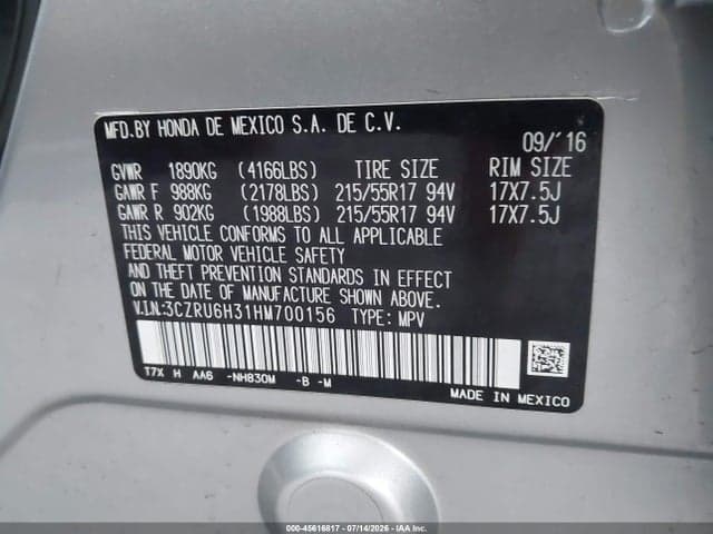 2017 HONDA HR-V LX 9