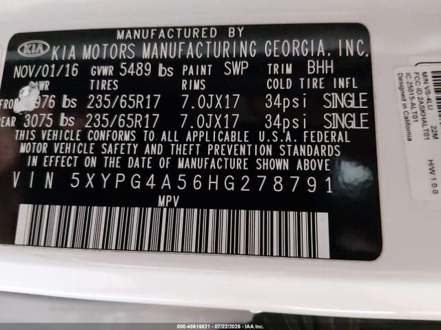 2017 KIA SORENTO 3.3L LX 9