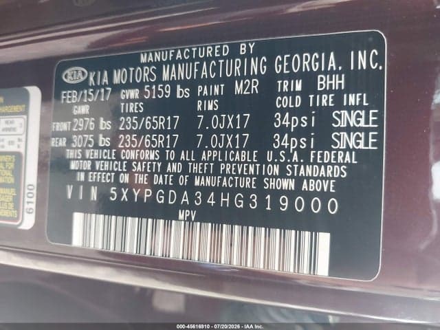 2017 KIA SORENTO 2.4L LX 9