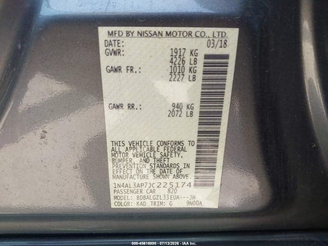 2018 NISSAN ALTIMA 2.5 S 9