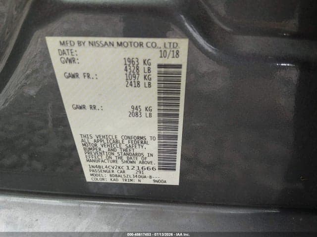 2019 NISSAN ALTIMA 2.5 SR 9