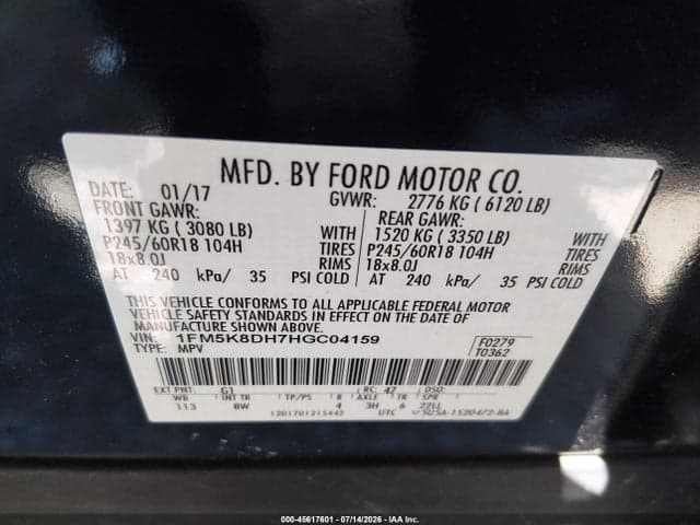 2017 FORD EXPLORER XLT 9