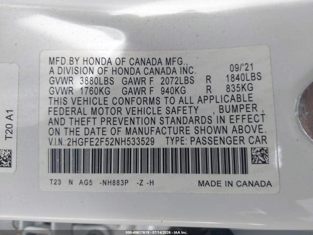 2022 HONDA CIVIC SPORT 9