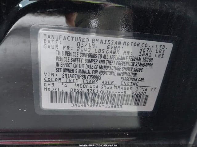 2019 NISSAN SENTRA S 9