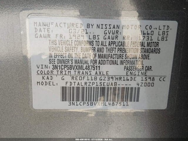 2021 NISSAN KICKS S XTRONIC CVT 9