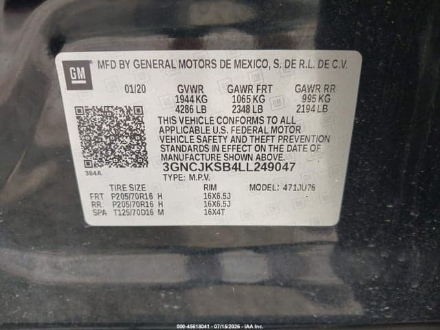 2020 CHEVROLET TRAX FWD LS 9