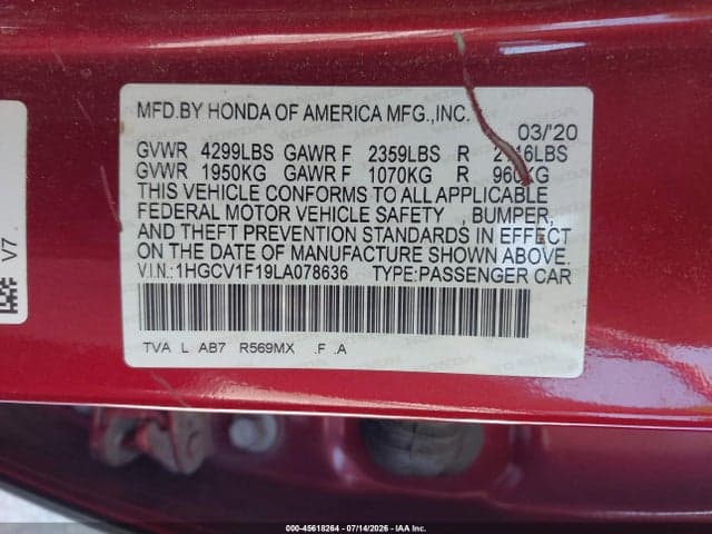 2020 HONDA ACCORD LX 9