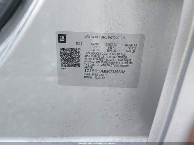 2019 CHEVROLET CRUZE LS 9