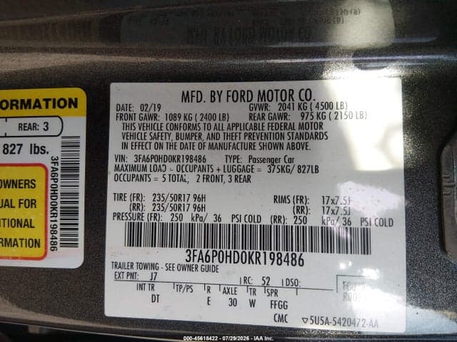 2019 FORD FUSION SE 9
