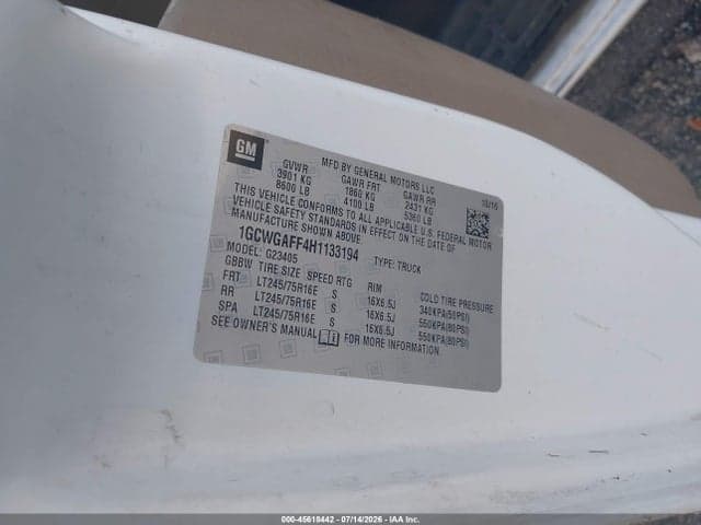 2017 CHEVROLET EXPRESS 2500 WORK VAN 9