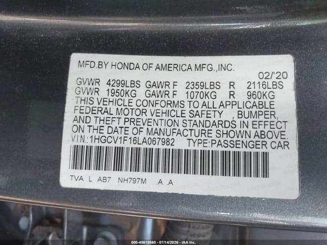 2020 HONDA ACCORD LX 9