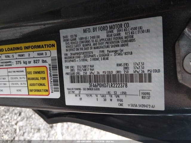 2020 FORD FUSION SE 9