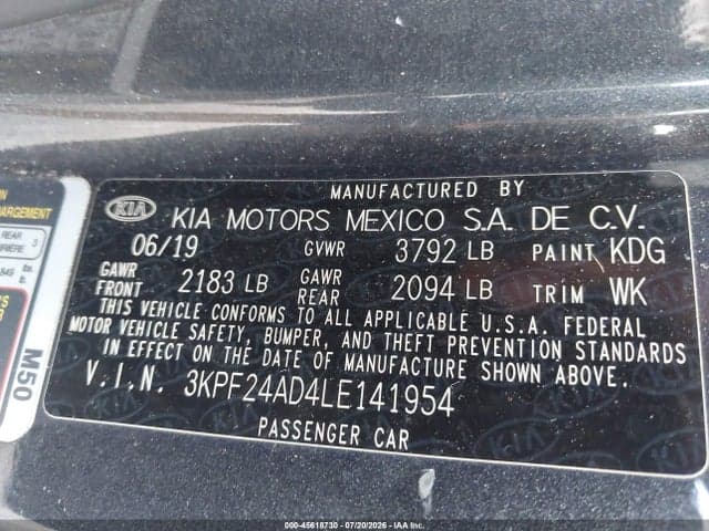 2020 KIA FORTE FE 9