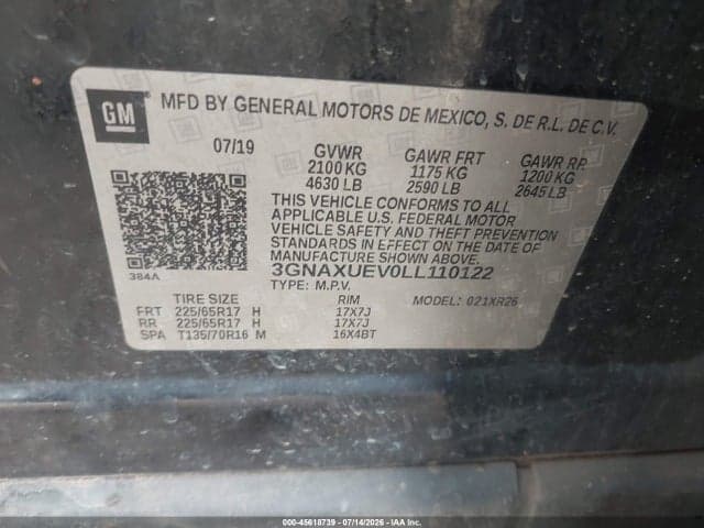 2020 CHEVROLET EQUINOX AWD LT 1.5L TURBO 9